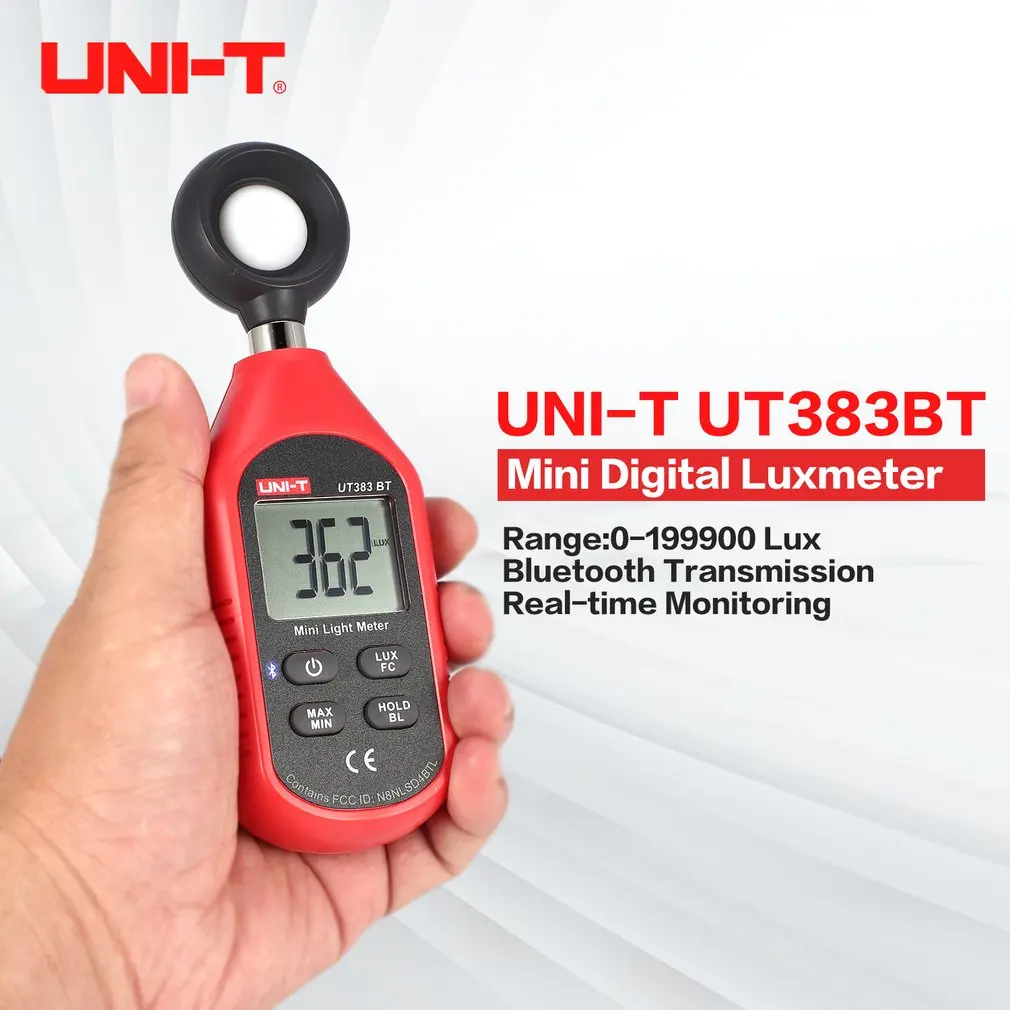 UNI-T UT383BT Bluetooth, Мини Цифровой Люксметр, ЖК-светильник, измеритель яркости, тестер, ручной люминометр, фотометр 0-199900Lux