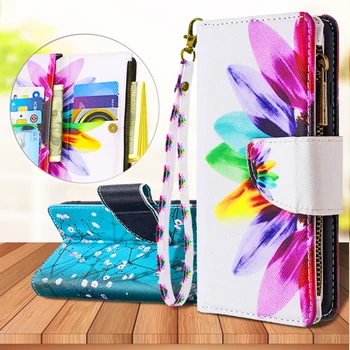 

For Xiaomi Mi 9T Note 10 CC9 Pro Fashion Painted Pattern Leather Case Lanyard Zipper Wallet Card Holder Stand Mobile Phone Cover