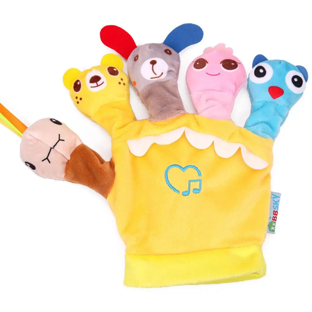 Мультяшная игрушка в форме марионетка на перчатке с музыкальной коробкой для родителей и детей