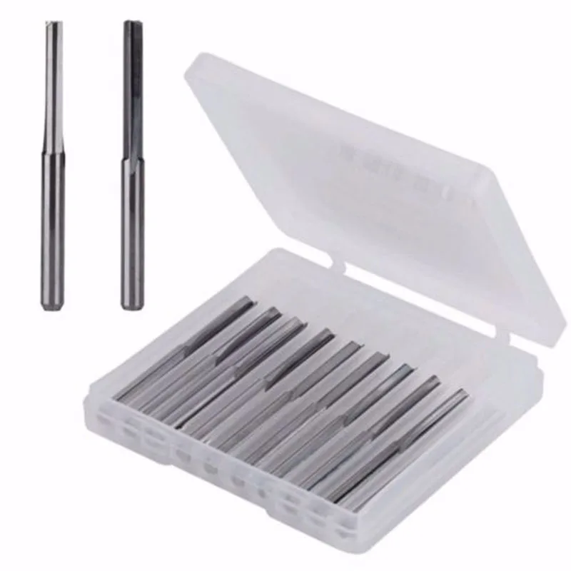 

10pcs Double Two Flute Straight Slot CNC Router Bits Wood Milling 1/8\" 17mm Taper Wood Metal Cutter Tungsten Solid Carbide