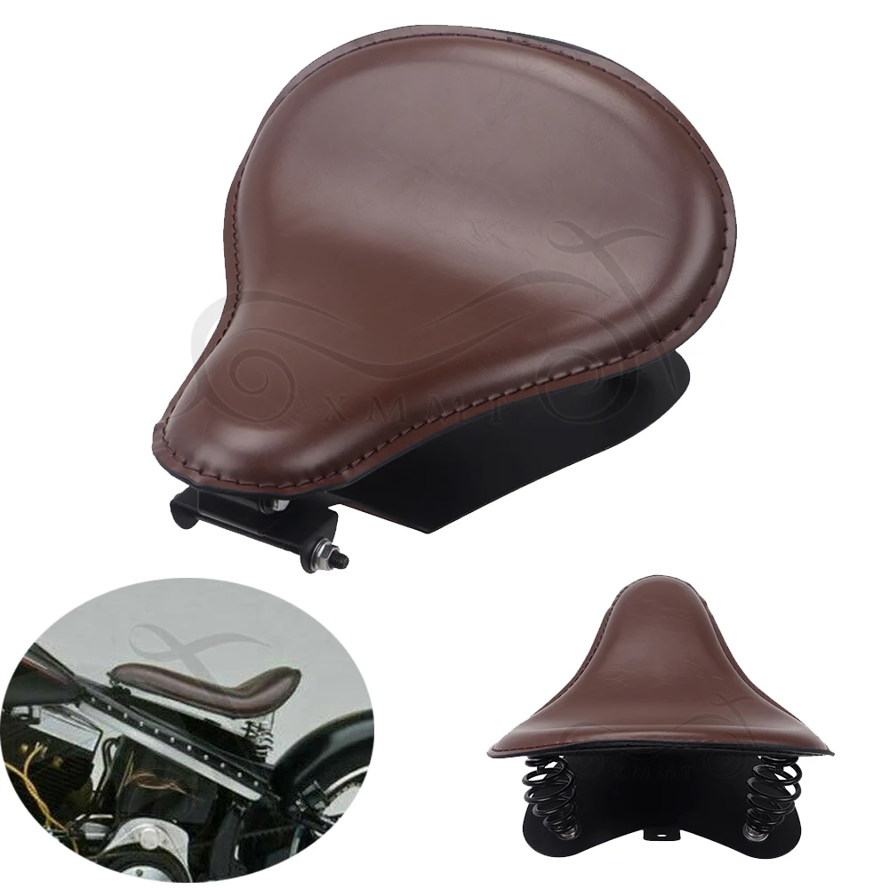 

Universal Motorcycle Retro Brown Leather Slim Solo Seat+3" Spring Bracket Mounting Base Kit For Harley Sportster Chopper Bobber