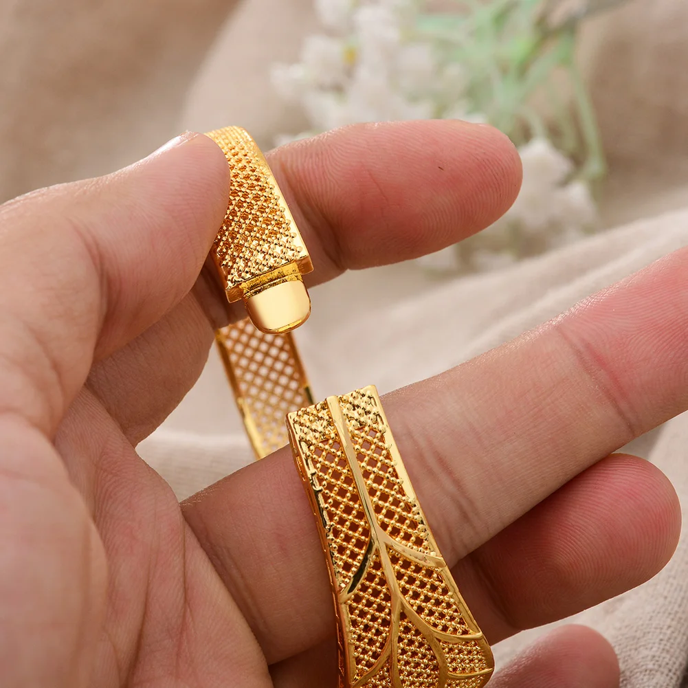4pcs/Lot High Quality Gold Color Ethiopian Bangles For Women Girls Dubai Wedding Bride Habesha Sets African Items Gift