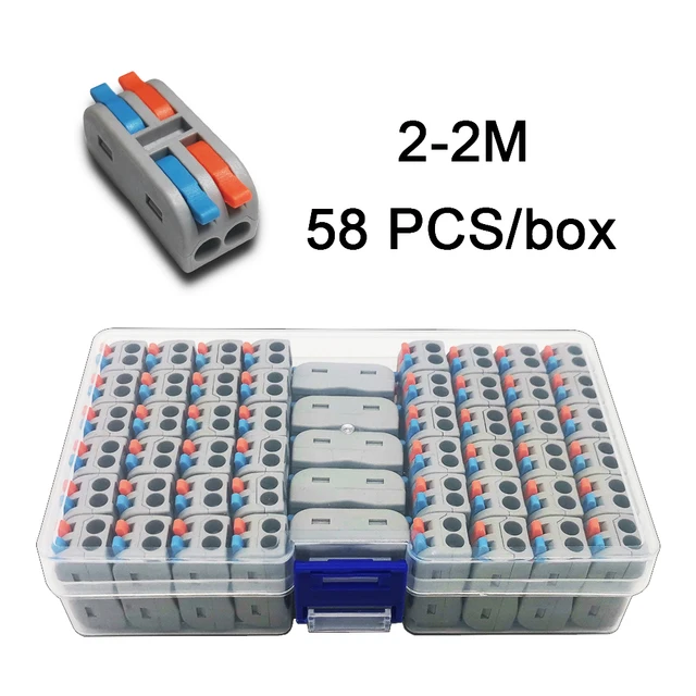 Mini Fast Boxed Wire Connector 2-2M DF-42/62 Compact Conductor Spring Wiring Connector Conductor Push-in Terminal Block 2-2M 58PCS