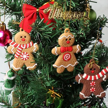 

12 Pcs Mini Gingerbread Man Christmas Ornaments Deer Snowman Chrismas Tree Pendant Decoration New Year Decor Party Supplies