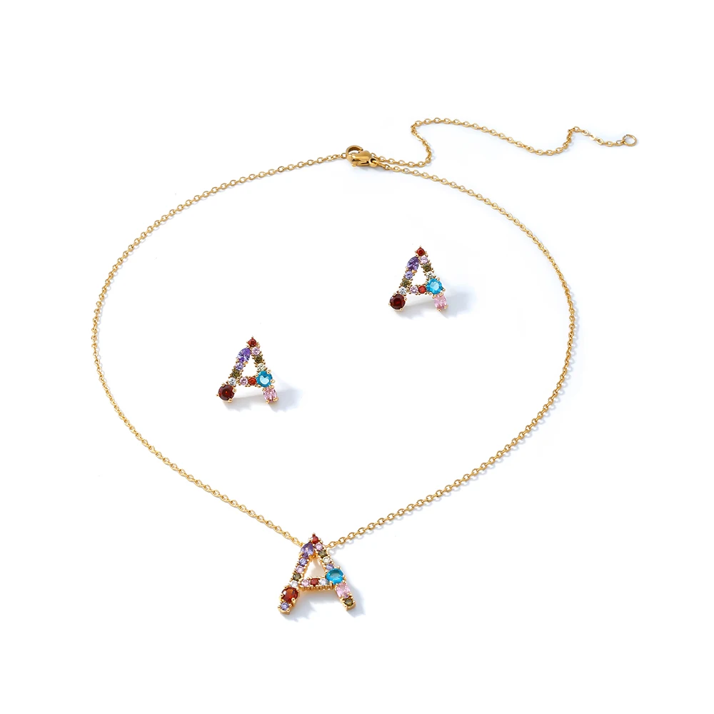 YMYW Радуга Начальная буква а серьги ожерелье ювелирный набор золотой для Женщин