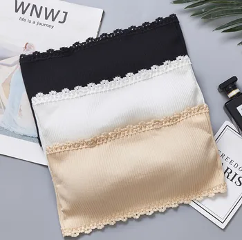 

Threaded Cotton One Word Wrapped Chest Strapless Bra Back Underwear Anti Walk Bottom Tank Top Bra Female