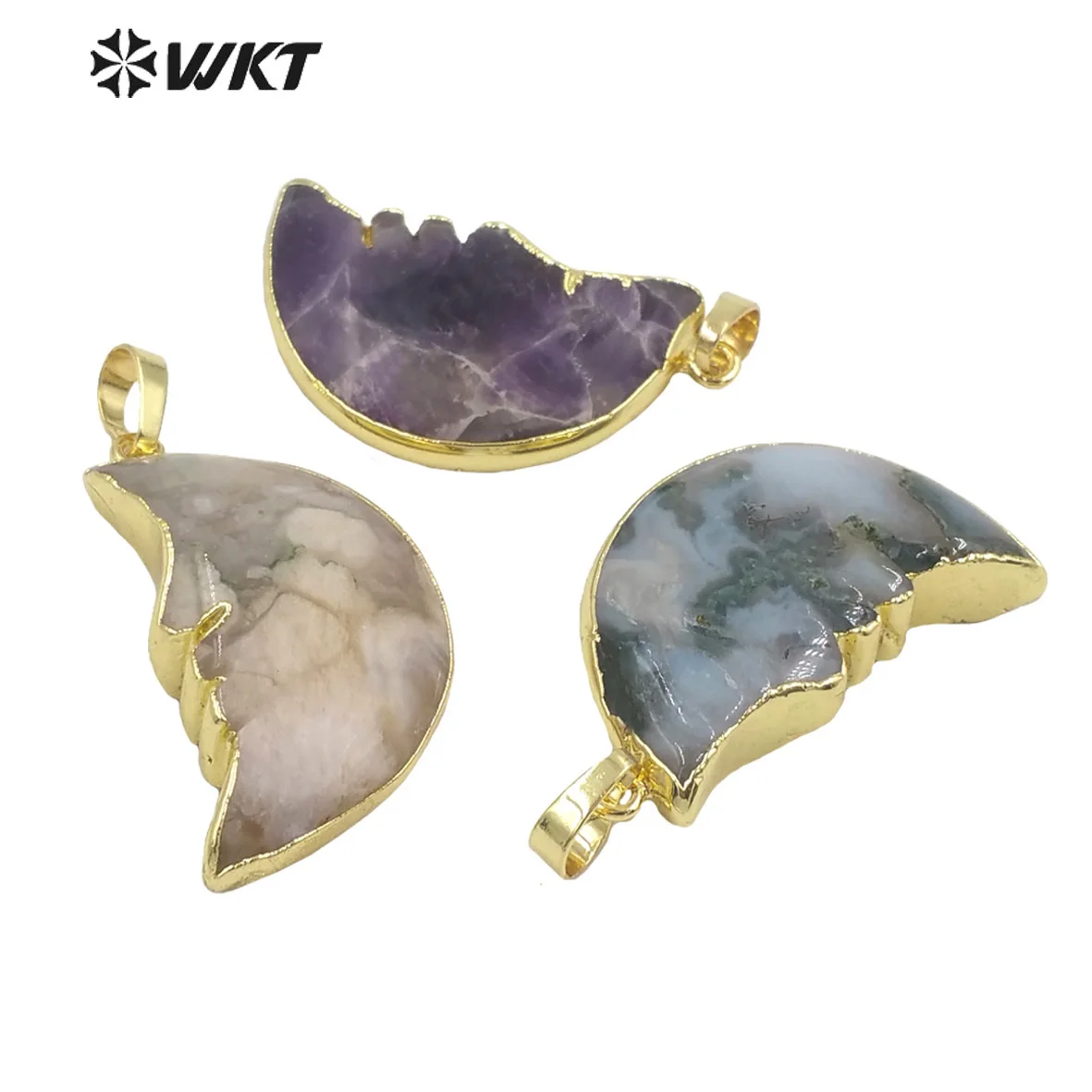 

WT-P1761 WKT Procurement Pure Natural Amethysts Pendant Moon Shaped Pendant Gold Plated Overlaid Lady Necklace Jewelry Gift