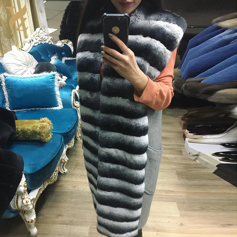 Женская меховая куртка YZ.FURTURE с подкладкой из кроличьего меха шиншиллового