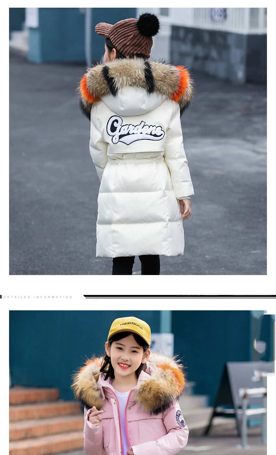 30 градусов девушки Костюмы теплый пуховик для девочек одежда Утепленная зимняя парка с меховым капюшоном, Детская верхняя одежда, пальто