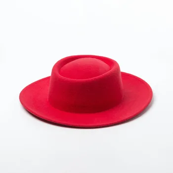 

Ring flat top wool felt hat ladies concave shape travel felt hat 8 color