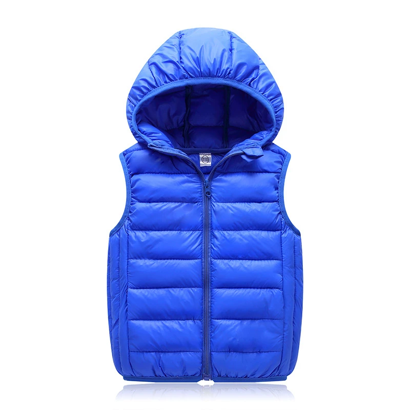 Boys and girls down vest children's autumn and winter solid color new trend hooded zipper warm thin vest 2-12 years children vest