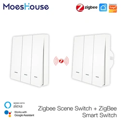 Tuya ZigBee Light Switch with Transmitter Kit No Neutral Wire No Capacitor Required works with Alexa Google Home Smart Life