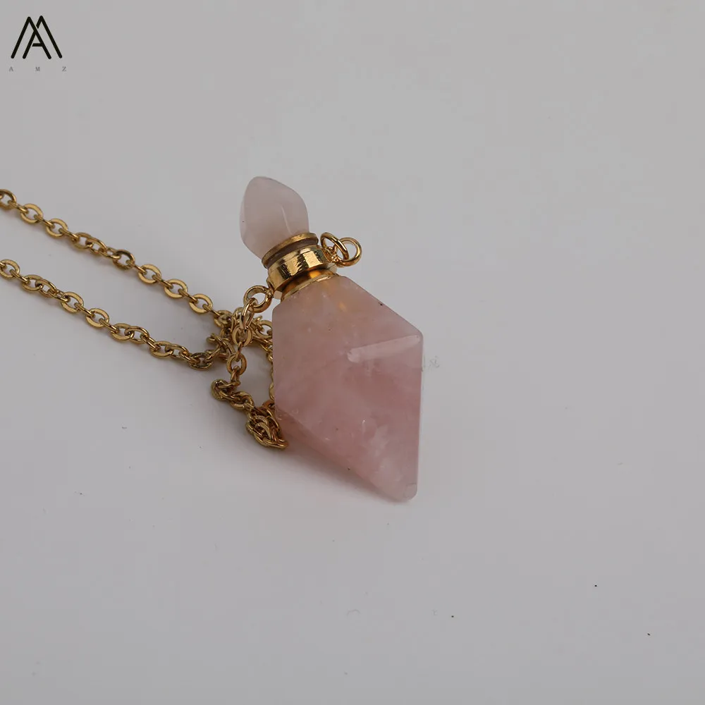 Ограненный ромб белый бирюза Агаты камень карман флаконы духов нержавеющая цепочка ожерелье для женщин ювелирные изделия подарок DSS-190AMBH
