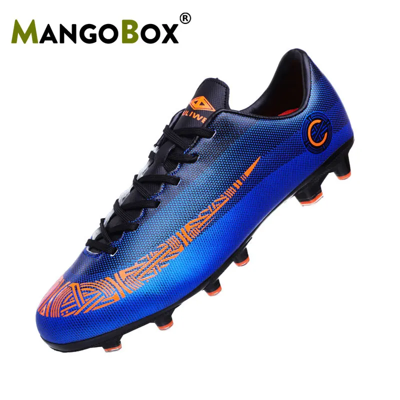 

Original Men Women Long Spike Soccer Shoes Blue Turf Football Shoes Brand Mens Soccer Cleats Non-Slip Soccer Training Shoes Boy