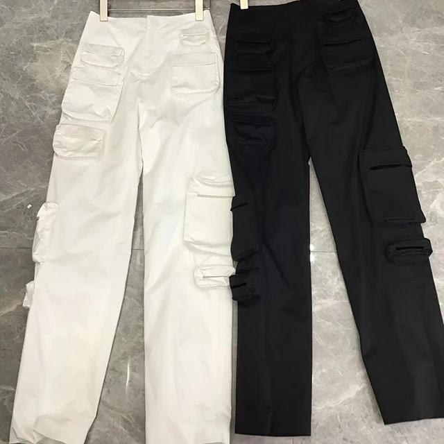 DEAT 2021 New Autumn Functional Wind Heavy Industry High Waist Straight Pants Black White Thin Multi Pocket Overalls 7I0208 3