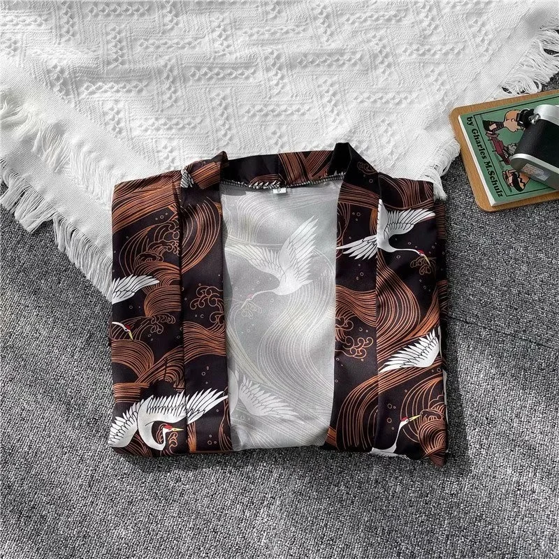V-hanver Kimono Man Japanse Kleding Yukata Mannelijke Samurai Kostuum Haori Obi Strand Mannen Kimono Vest Japanse Streetwear Jas