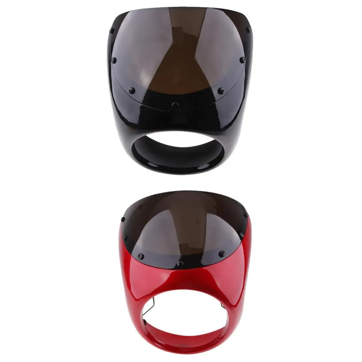 Motorcycle Front Headlight Fairing Screen Retro Cafe Racer Style Universal Smoke Windshield Fit 7 Inch Head Light (Black+Red)
