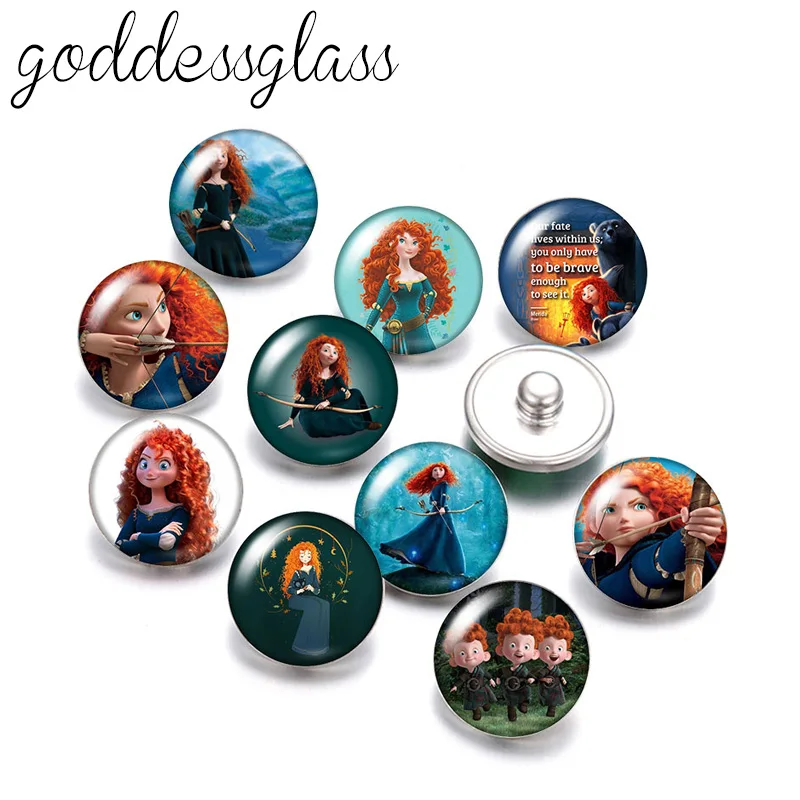 Bottoni Automatici Rotondi 18Mm Di Vetro Della Foto 18Mm Di Disney Brave Princess Turtle 10Pcs Per Il Commercio All'Ingrosso Dei Gioielli Dei Braccial