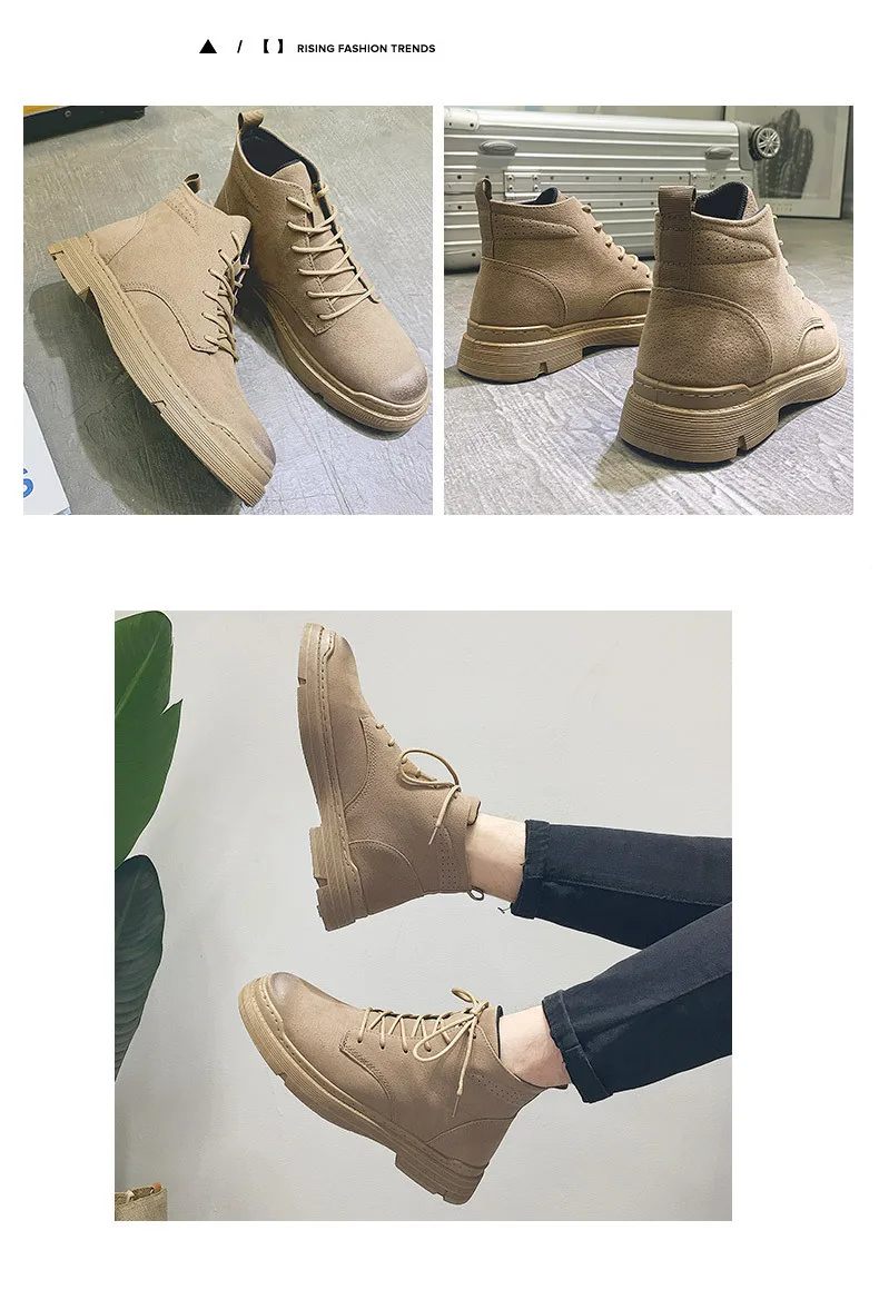 Martin Boots Men's Casual British Short Boots Autumn and Winter Flat Tooling Boots Men's Shoes Warm Shoes Waterproof Non-slip