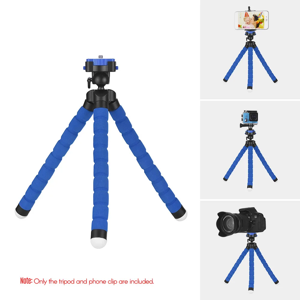 Mini Flexible Sponge Octopus Tripod for phone camera Stand Holder with Smartphone Clip 1/4 Inch Screw 360° Rotating Ballhead