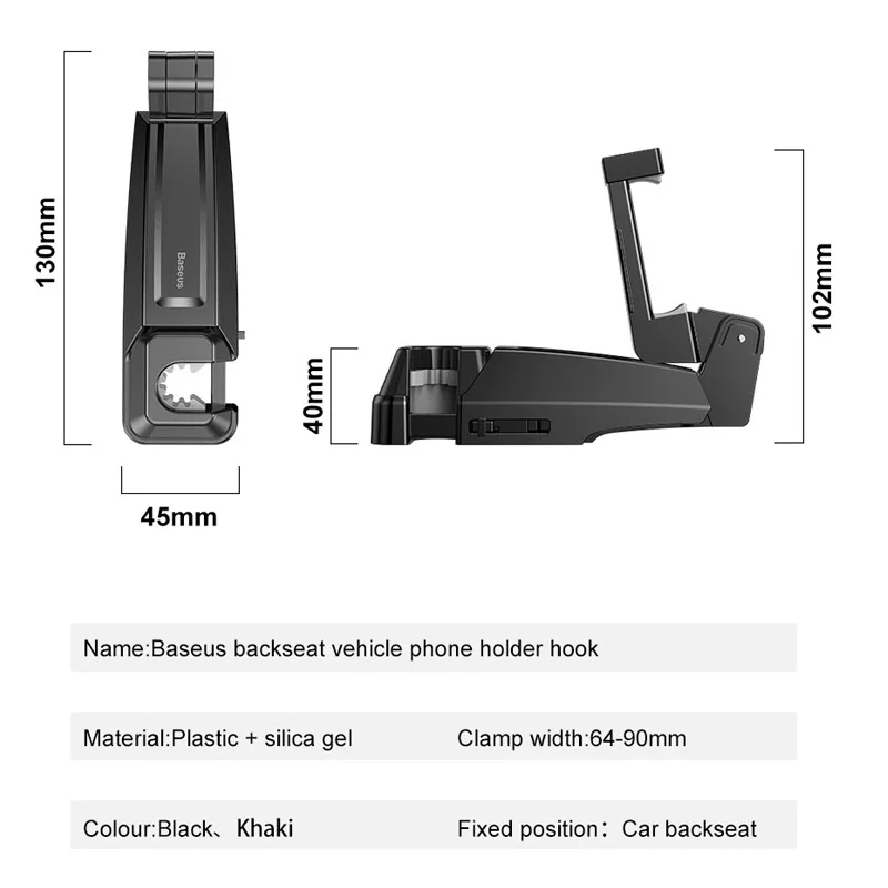 Автомобильный держатель Baseus на заднее сиденье с крючком, держатель для мобильного телефона 4,0-6,5 дюймов, универсальный автомобильный держатель для телефона с вращением на 360 дюйма