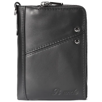 

PI UNCLE Leather Men's Short Wallet Double Zip Multi-Card Holder Clutch Bag Ladies Mini Card Holder Card Holder