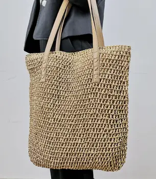 

Casual Rectangle Straw Women Shoulder Bags Summer Ladies Simple Big Handbag Beach Brand Design Tote Bag Rattan Knitting Clutch