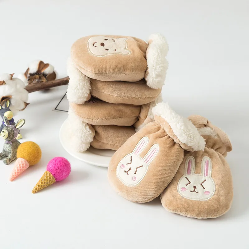 Kids Gloves Winter Baby Full Finger Mittens Thicken Infant Anti-Grab Gloves Fleece Toddler Hand Warmer Mittens Cartoon 0-3Y Baby Accessories luxury	