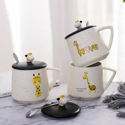 buy 480ML Three dimensional Starry Giraffe Ceramic Cup with Lid with Spoon Mug Cartoon Creative Novelty Breakfast Coffee Cup