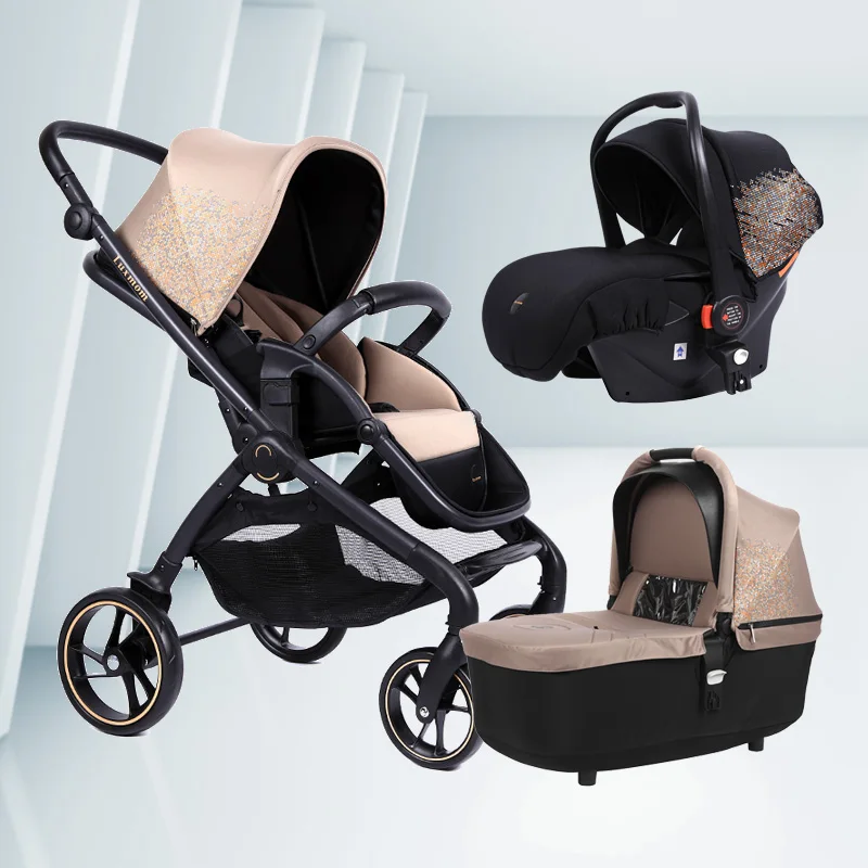 LUXMOM Коляска детская прогулочная коляски для ребенка,можно сложить,автокресло, стиль,.K92 - Цвет: Brown-3in1