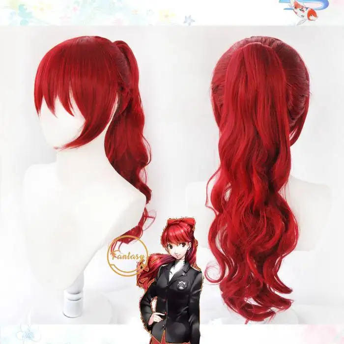 

Anime Persona 5 Yoshizawa Kasumi Cosplay Wigs Long Red Ponytail Heat Resistant Synthetic Hair Wig + Free Wig Cap