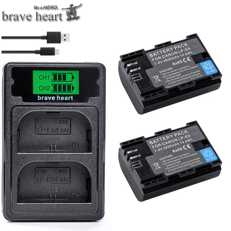 

2xdecoded bateria 2650mah LP-E6 LP E6 Camera Battery batteries +dual charger For Canon DSLR EOS 60D 5D3 7D 6D 70D 5D Mark II III