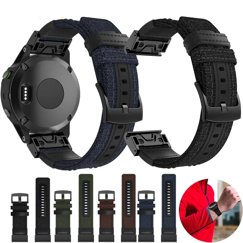 

22 26mm canvas leather Watch Band Quick Fit Strap for Garmin Fenix 5X Plus Fenix 3 3HR Descent MK1 Fenix 5 Plus motion Strap