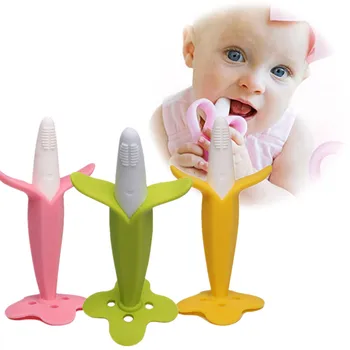 

Baby Teether Baby Silicone Banana Training Toothbrush Safe Toddler Teether Chew Toys Teething Ring Gift for Infant