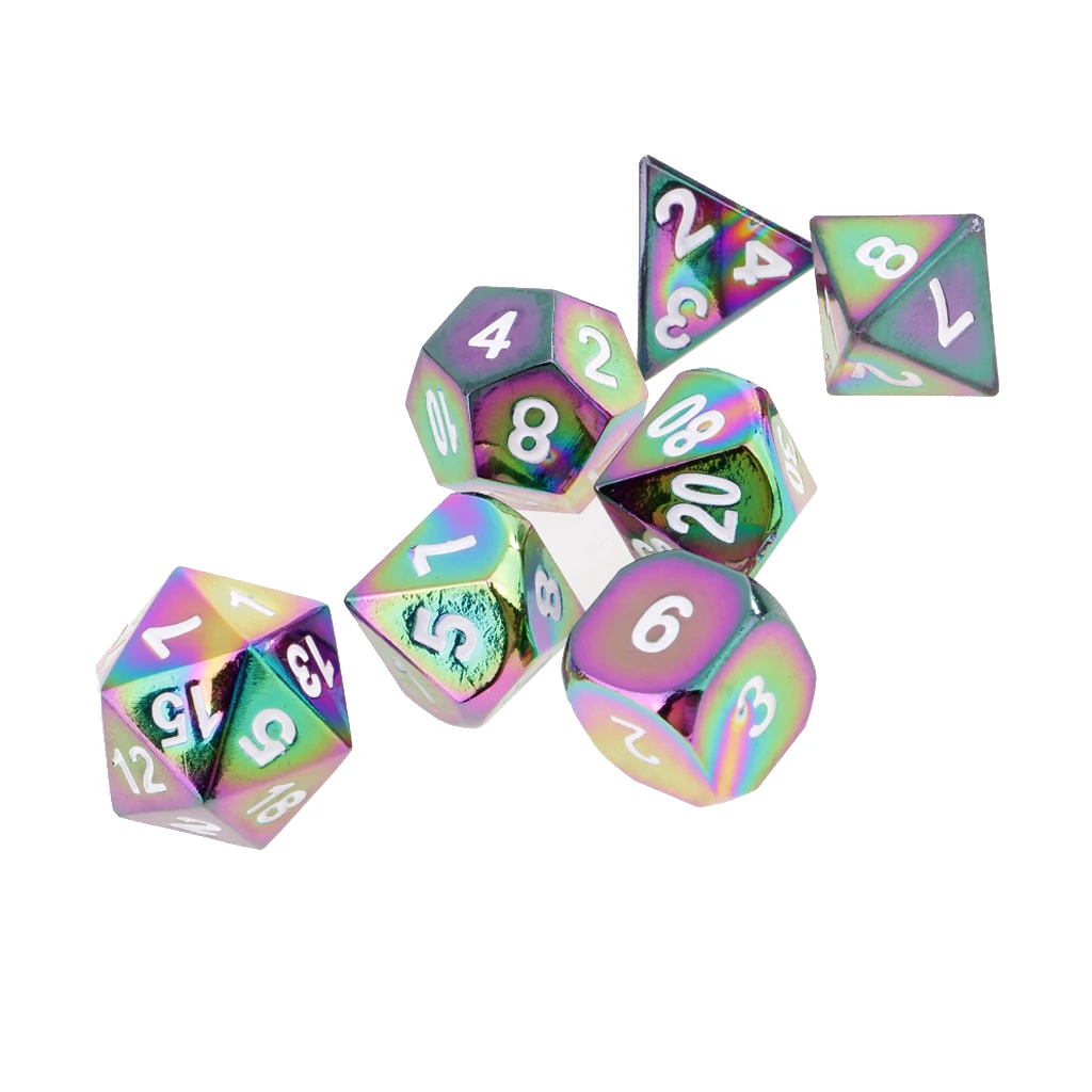 7pcs Rainbow Zinc Alloy Multi-sided D20 D12 D10 D8 D6 D4 Dices for Card Board Party Game Dungeons and Dragons MTG RPG Accessory