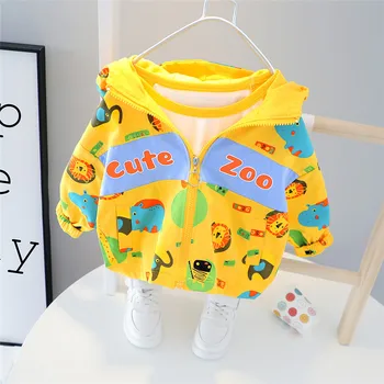 

Spring Autumn baby boy girl Coat fashion Cartoon zoo kids clothing jacket with hat Keep warm windproof child coat for 0-4 Years
