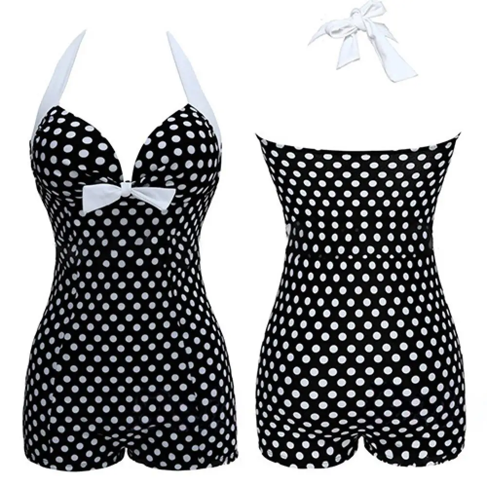 Women One-piece Bathing Suit Dotted Beachwear Push Up Monokini Swimsuit Swimwear Retro Vintage Bathing Suits Beachwear Monokini