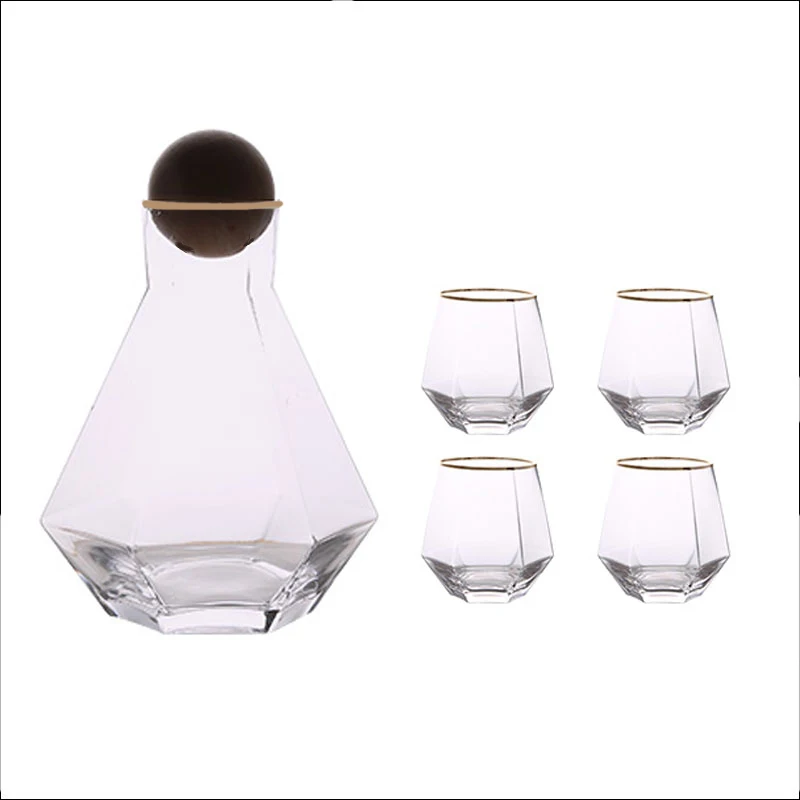 Geometric Hexagonal Water Jug Glass Cup Tray Set Transparent Juice