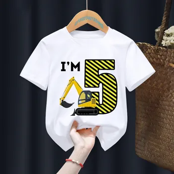 굴삭기 생일 번호 1-10 고정 인쇄 아기 아이 티셔츠, 어린이 생일 소녀 선물, 선물 의류, 드롭 배송