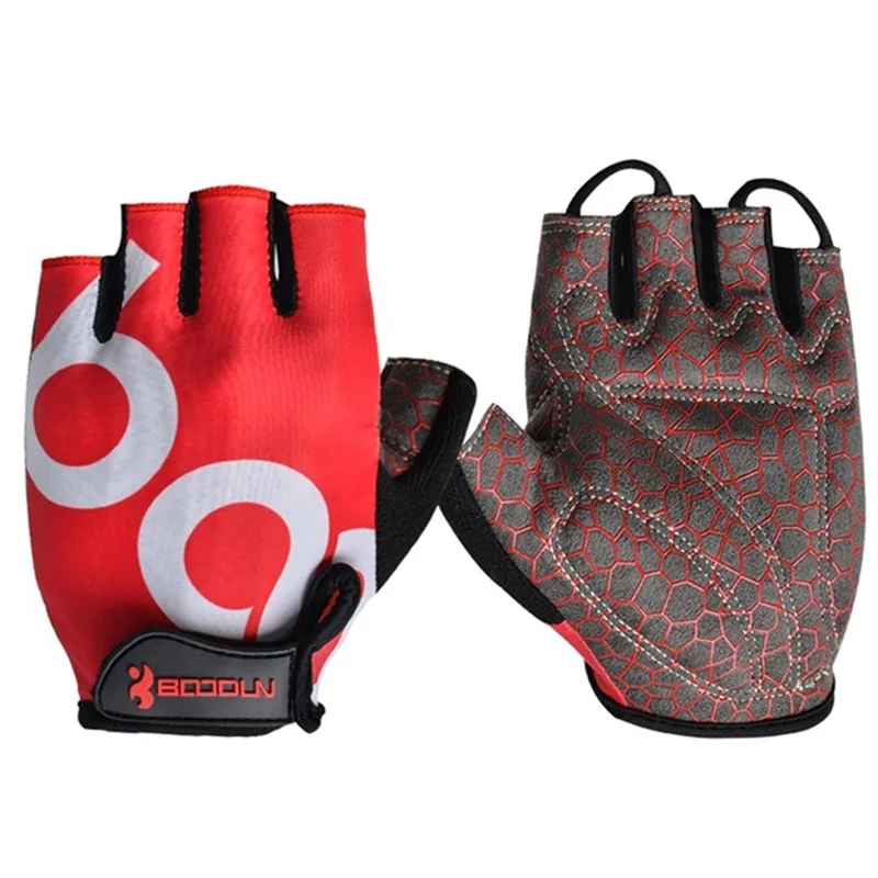 Boodun перчатки для велоспорта с полупальцами на открытом воздухе MTB дорожный велосипед дышащие противоскользящие тактические перчатки для тренажерного зала фитнеса защитные - Цвет: Красный