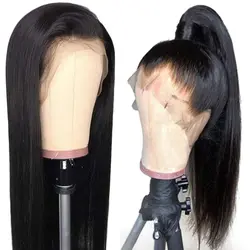 Парики из натуральных волос на кружевной основе 360, прямые бразильские парики для черных женщин, предварительно сорванные, не Реми