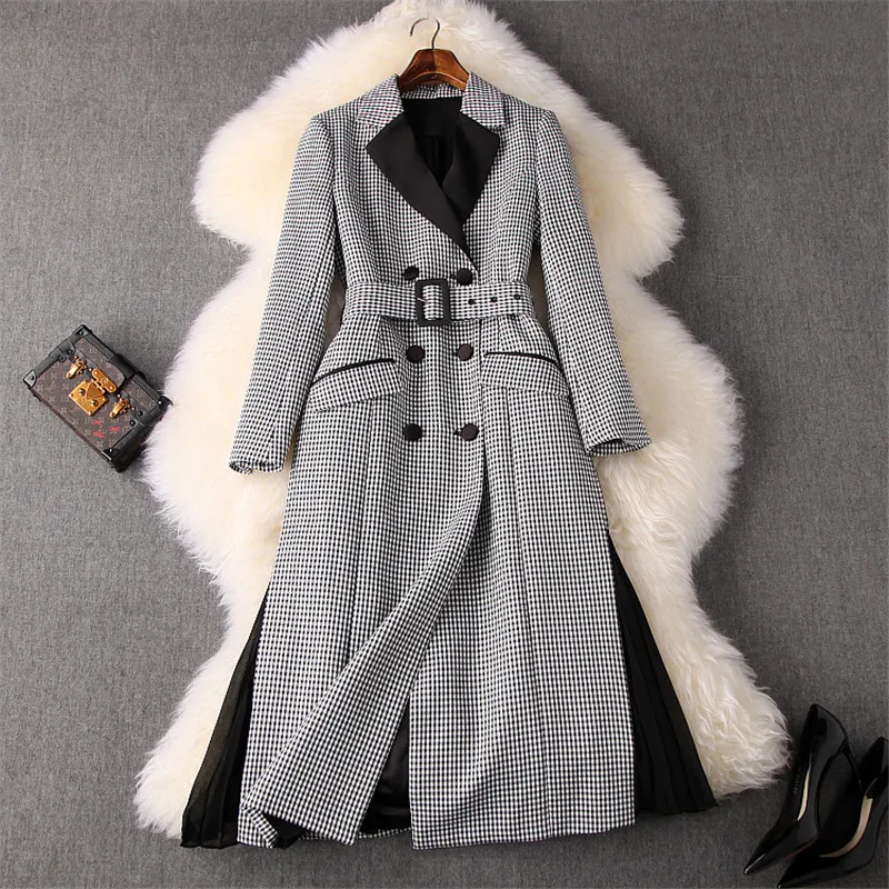 Autumn Winter Fashion Trench Coat Feminino Full Sleeve Turn Down Neck Plaid Print Women Long Coats Windbreaker Outerwear