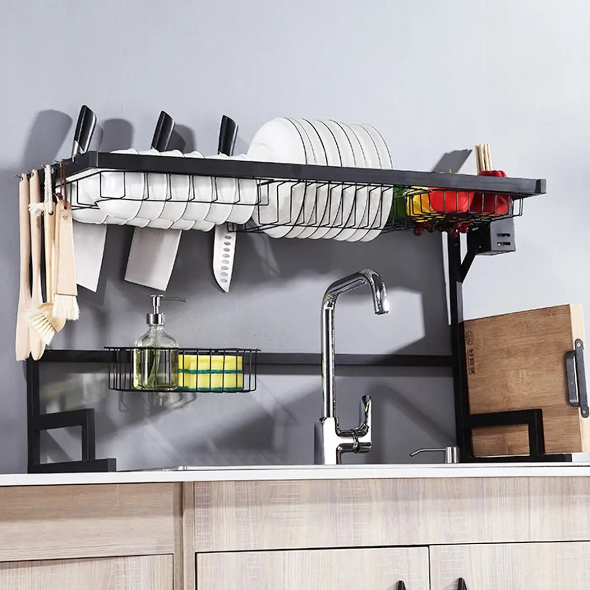 Aluminium Alloy Dish Rack Kitchen Organizer Storage Drainer Drying Plate Shelf Sink Supplies Knife and Fork Container - Image 4