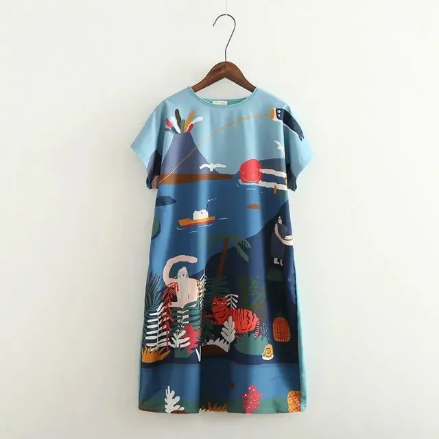 

2017 Spring And Summer Europe And America Women's Dress Island Digital Printing Splicing Dress