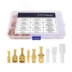 Jogo rápido do sortimento do bloco terminal do friso do conector da pá do fio do macho e fêmea da emenda 270 dos pces 2.8/4.8/6.3mm para a fiação elétrica