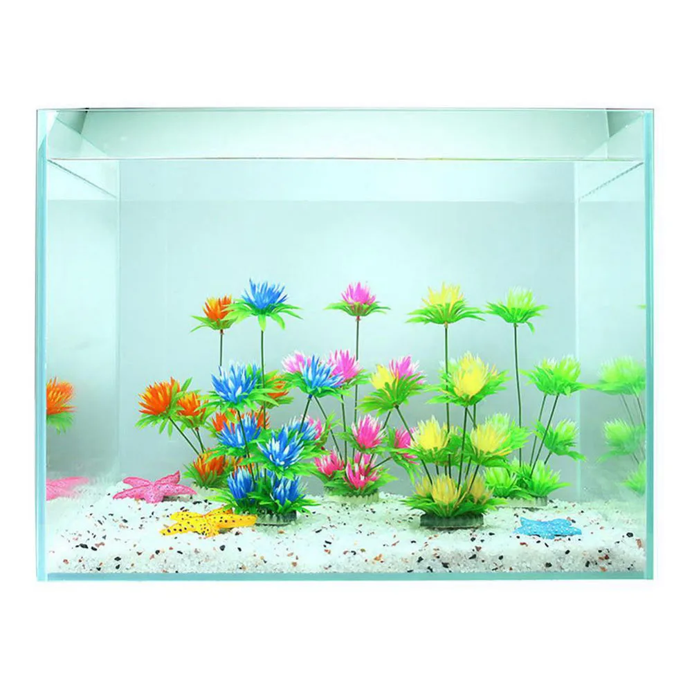 Аквариумная модель аквариумных растений, подъемная коробка для домашних животных, пластиковые цветы, искусственные растения, аквариум для рыб, зеленое украшение, шестицветная водяная Лилия