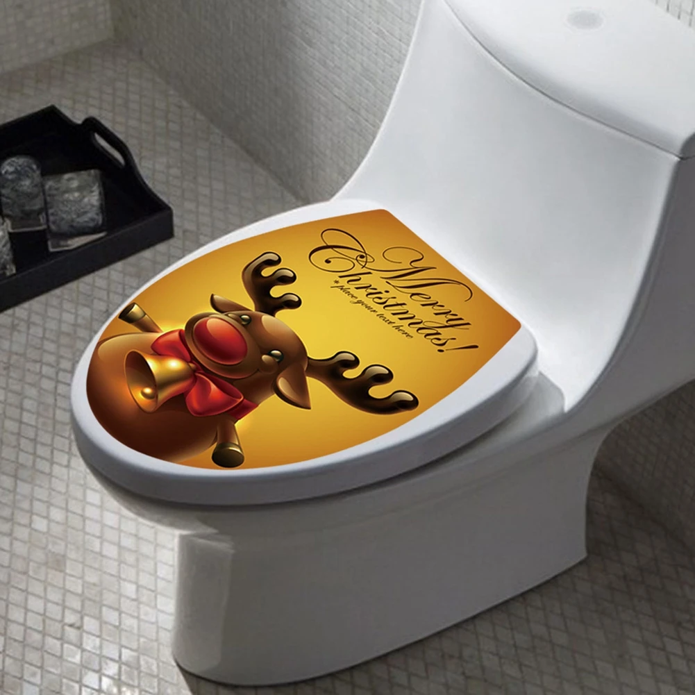 

Christmas Toilet Seat Art Wall Stickers Bathroom Decoration Decals Art Decor toilet lid sticker