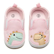 Детская обувь для кроватки с динозавром для маленьких мальчиков и девочек; парусиновая обувь для первых шагов; нескользящая обувь на мягкой подошве для малышей 3-12 месяцев