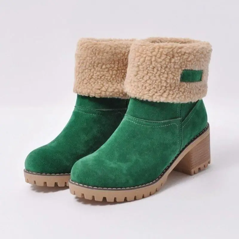 Новые женские ботинки; сапоги до середины икры; высокие водонепроницаемые женские зимние ботинки; женские ботинки с плюшевой стелькой; теплые зимние ботинки для офиса - Цвет: green