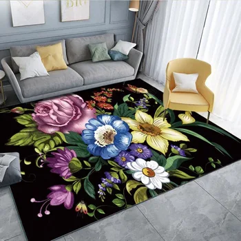 

European-style Pastoral Multicolor Big Flowers Flowers Living Room Bedroom Kitchen Bedside Carpet Floor Mat Customization